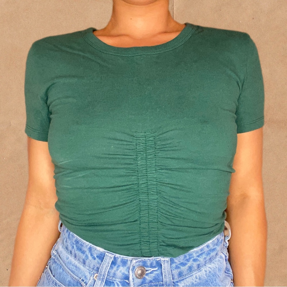 ZARA Ruched Detail Forest Green Tee
